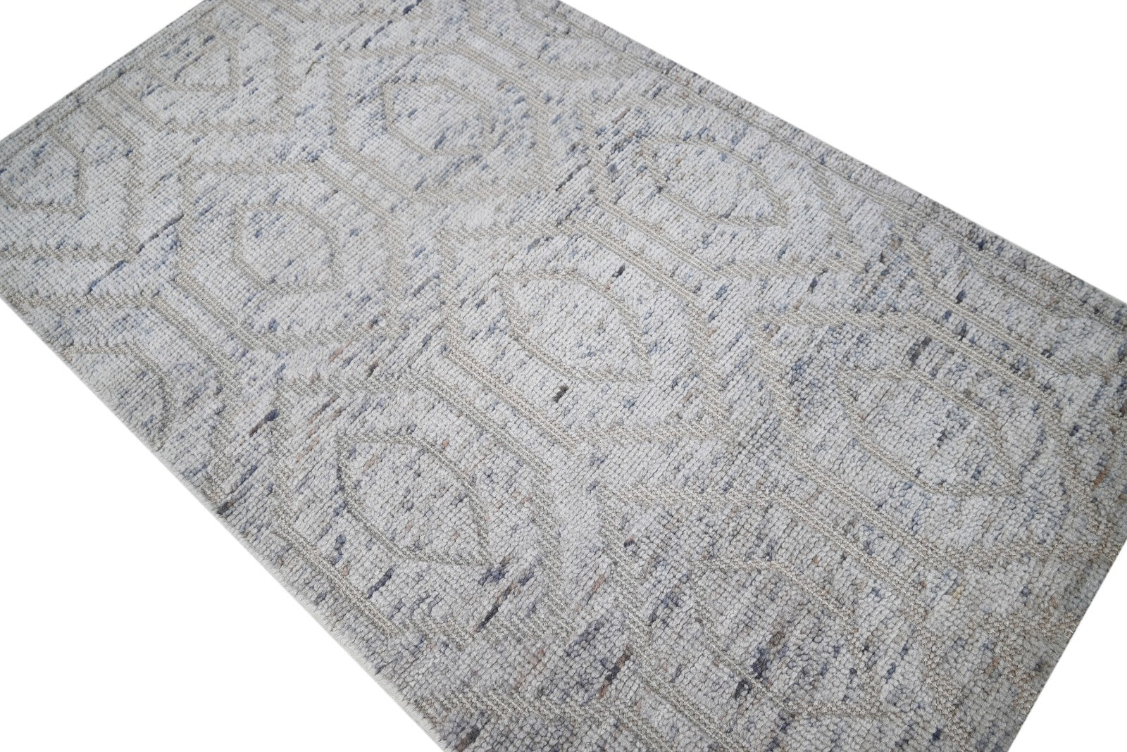 Modernes Handgeknüpfter Wolle 90x150 Vintage Silber Wohnzimmer Teppich SH185