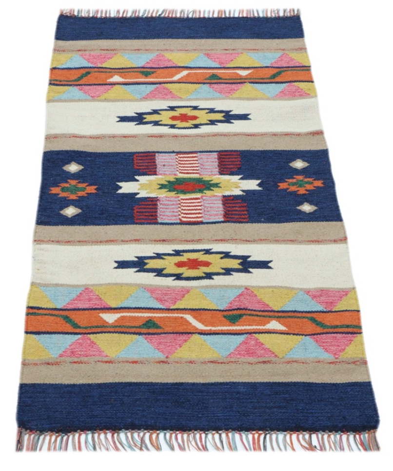 Kelim Teppich 100% Baumwolle flach gewebt mit Fransen Kilim Dhurrie 8 Designs CT
