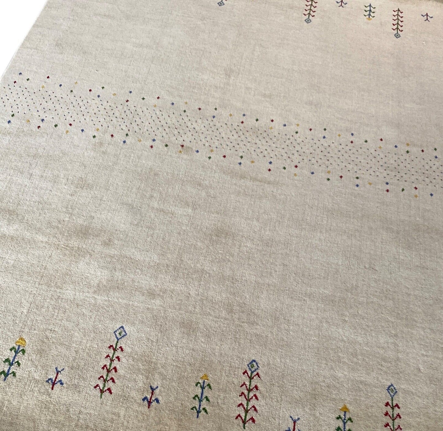 Naturfarbe Teppich 100% Wolle 170x240 cm Handgewebt Beige Orientteppich ac03