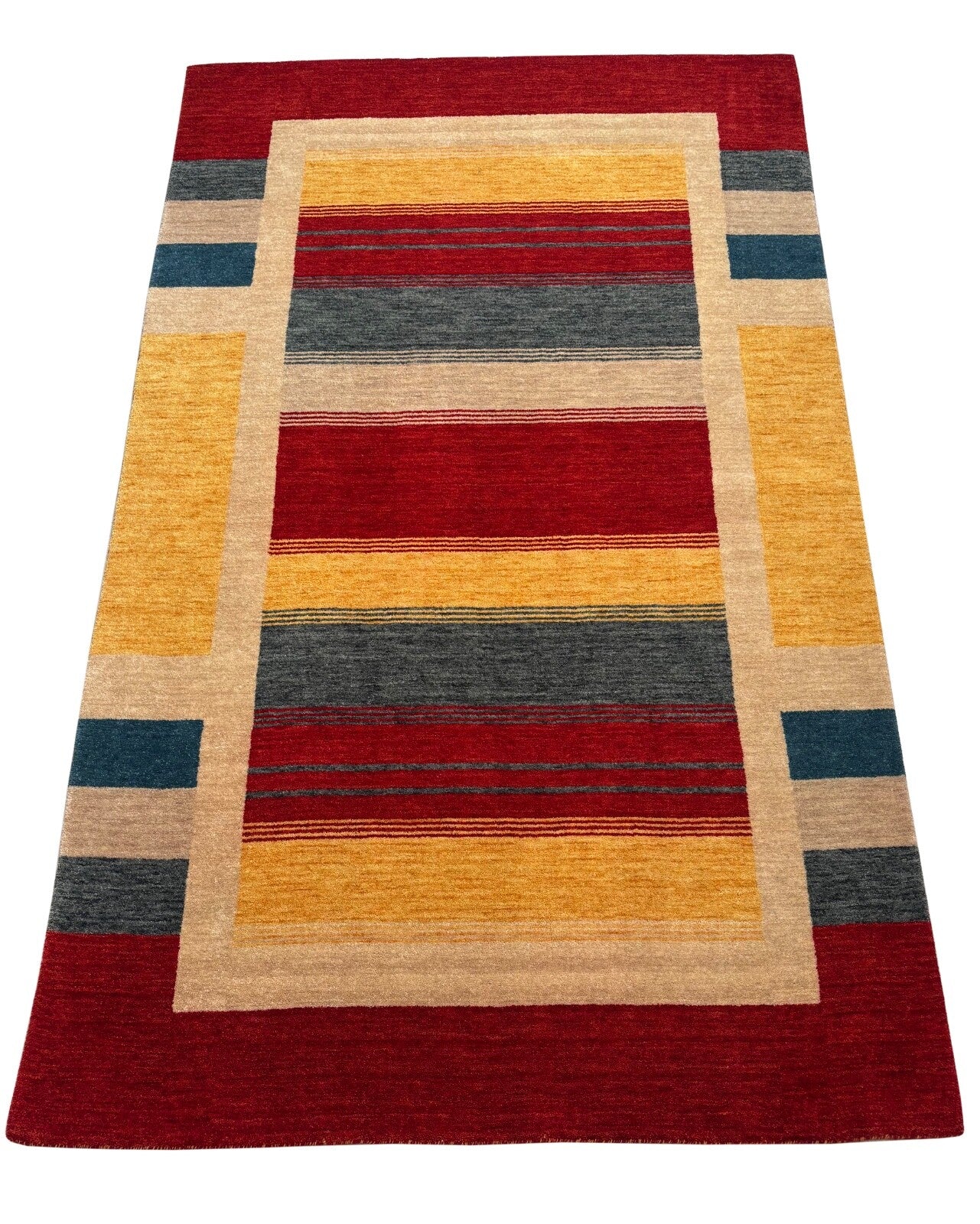 Bunt Wohnzimmer Gabbeh Teppich 100% Wolle 160x240 cm zlatooranžová Handgewebt sa1