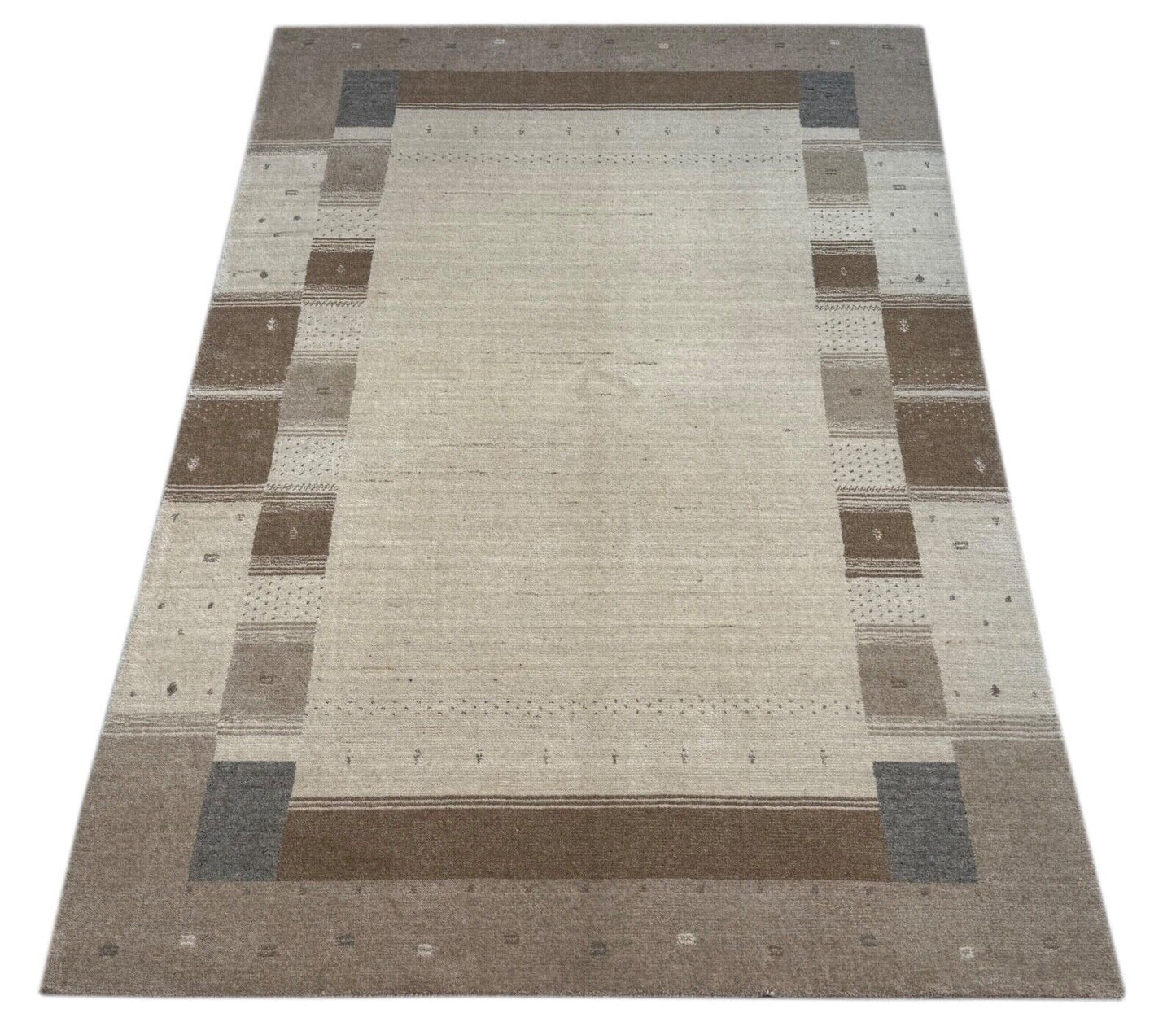 Beige Naturfarbe Gabbeh Teppich 100% Wolle Handgewebt Schurwolle 170x240 cm st35