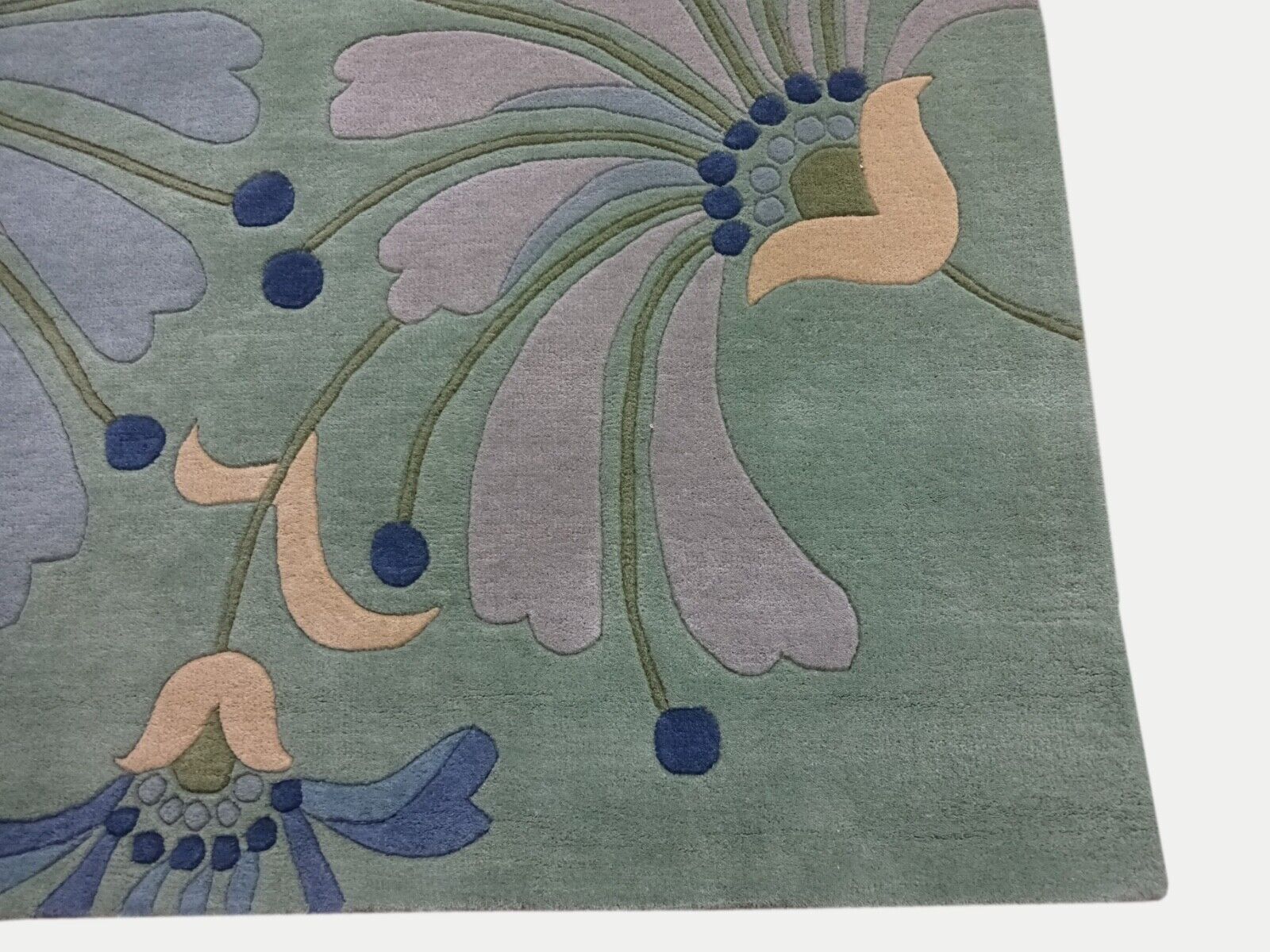 Mátově zelený koberec, ručně vyrobený orientální koberec s motivem listů, 100% vlna, 245x300 cm, MA135