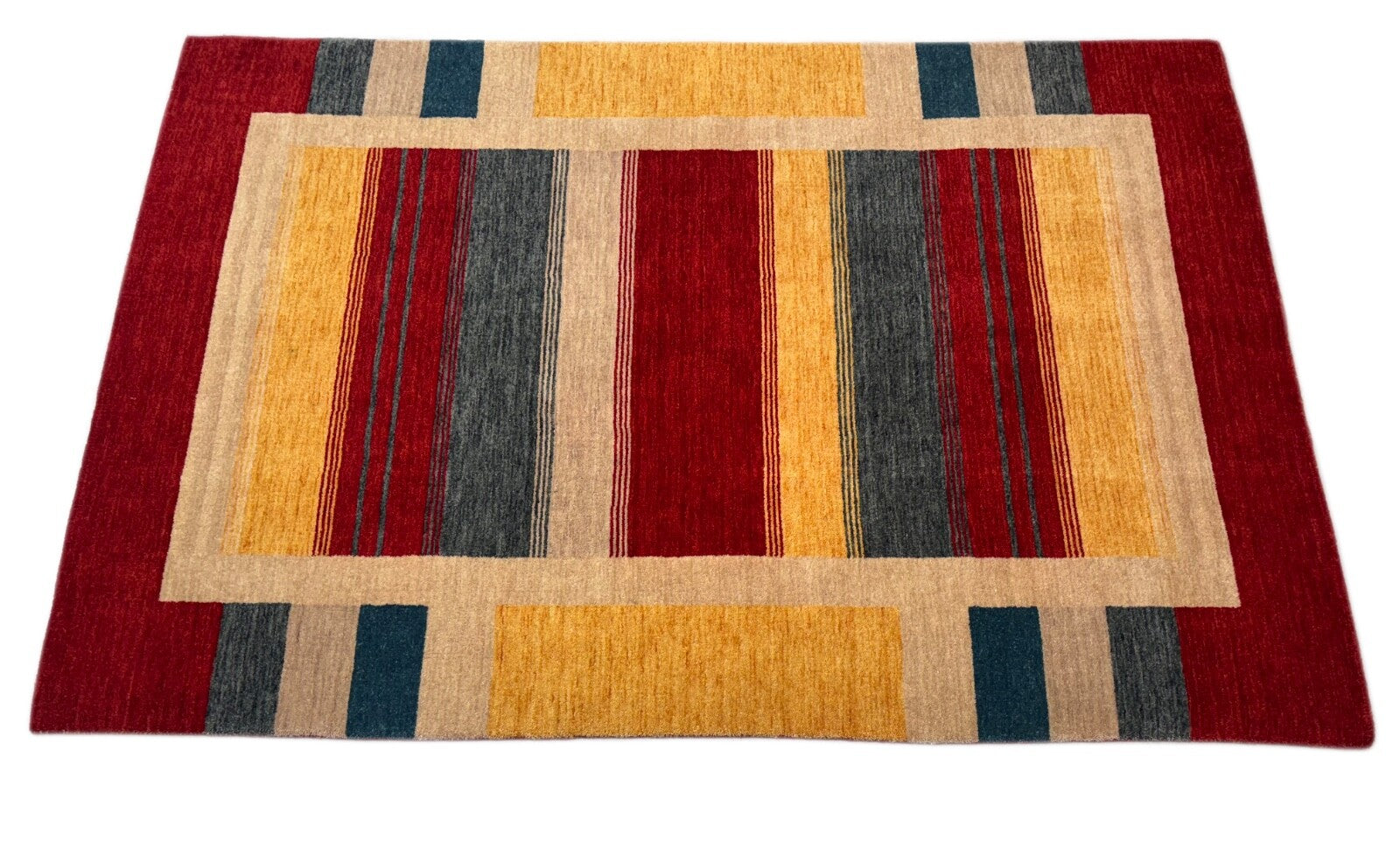 Bunt Wohnzimmer Gabbeh Teppich 100% Wolle 160x240 cm gold orange Handgewebt sa1