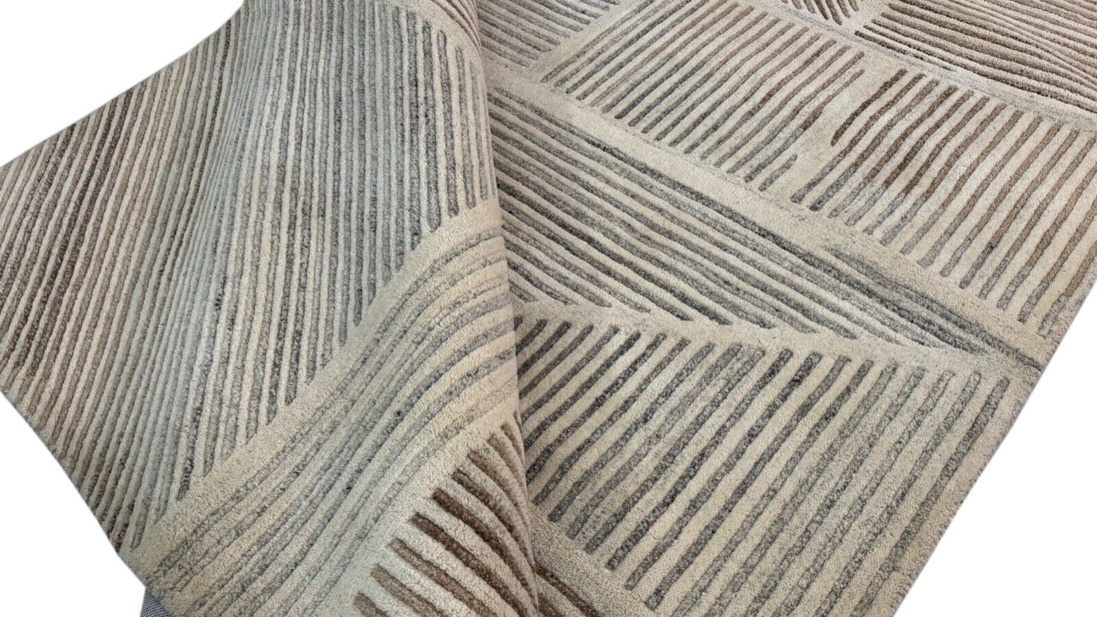 Beige Teppich  100% Wolle Grau Braun  Handgetuftete 200X300 CM Designer T886