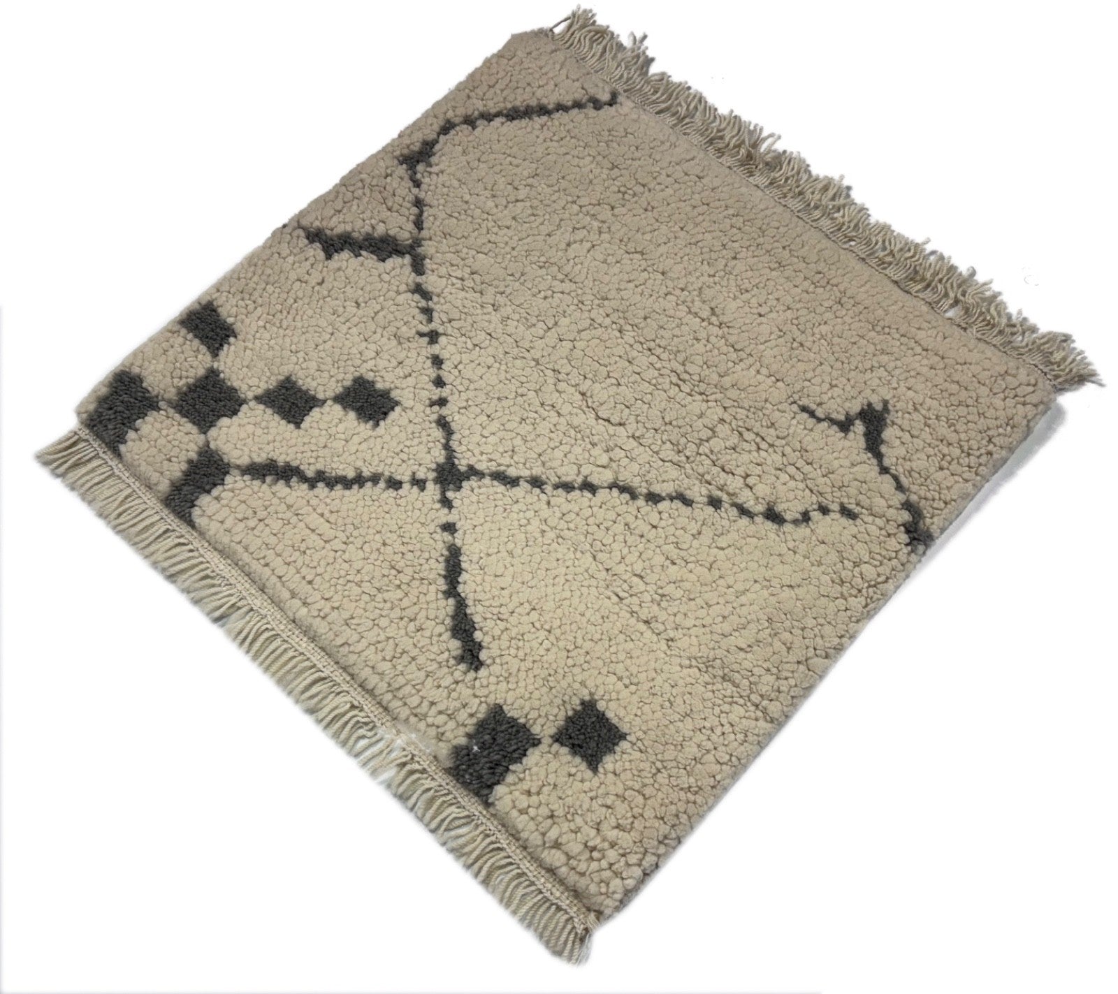 Handgefertigter Teppich 60x60 cm 100 % Wolle Weicher  Ivory & Grau  R70