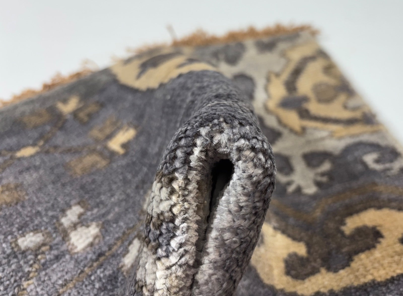 Handgeknüpfter Wollteppich 60x90 cm Kurzflor Modern Blau Beige Teppich D750