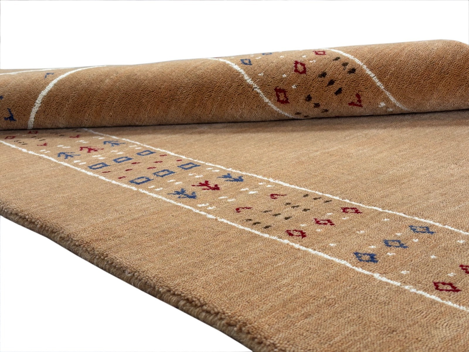 Gabbeh Teppich 140x200 cm Handgewebt 100% Wolle Peach Caramel Orient Modern ac1