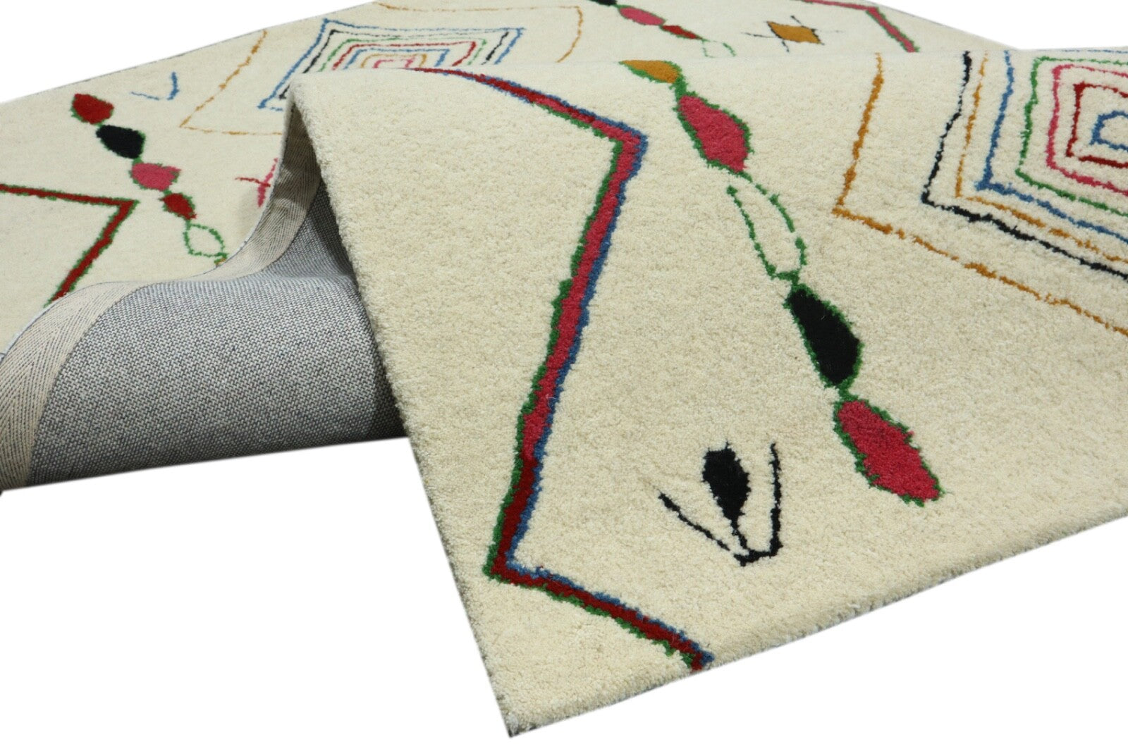 Volnena preproga 120x180, krem, večbarvna, maroška, ​​ročno tkana, HT314