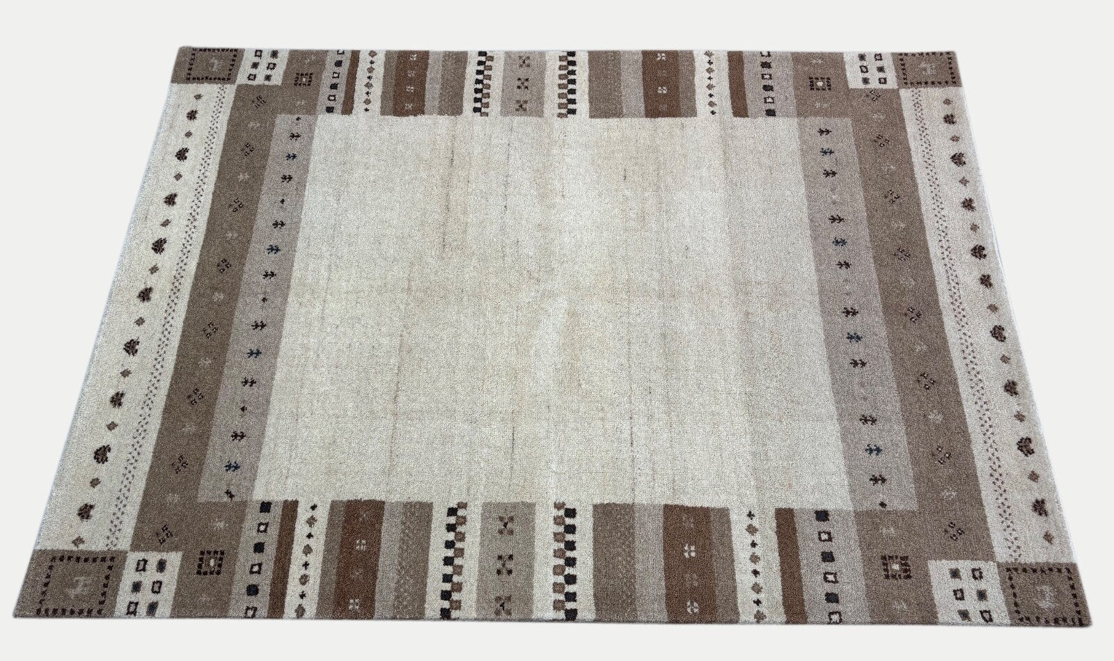 Gabbeh Wollteppich 170x240cm Handgeknüpft 100% Wolle Naturfarbe Beige ST30