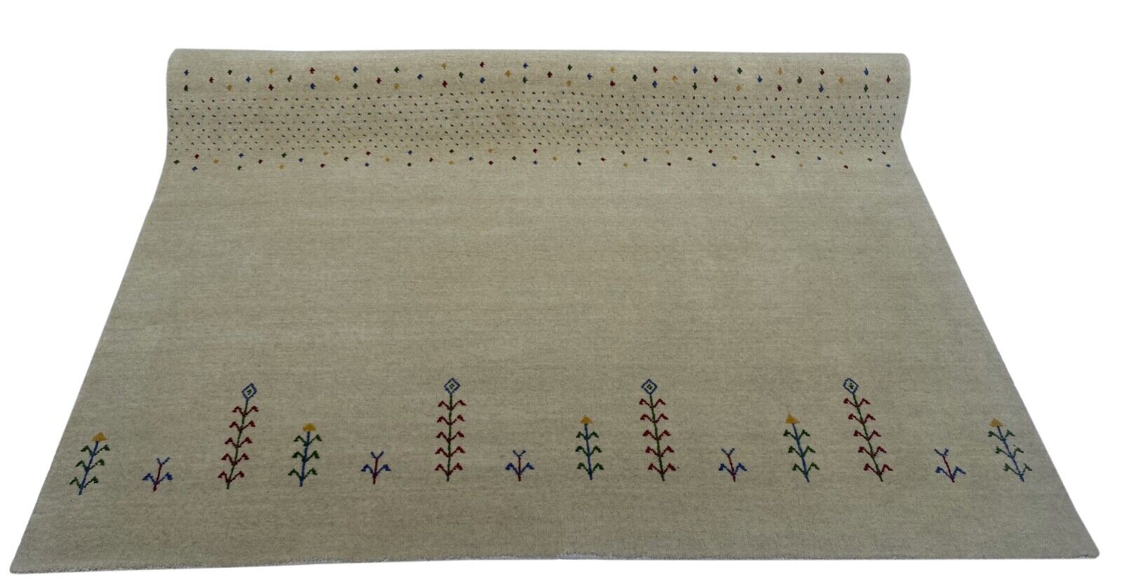 Gabbeh Teppich 100% Wolle Beige Orientteppich Handgewebt  Elfenbein Brücke AC3