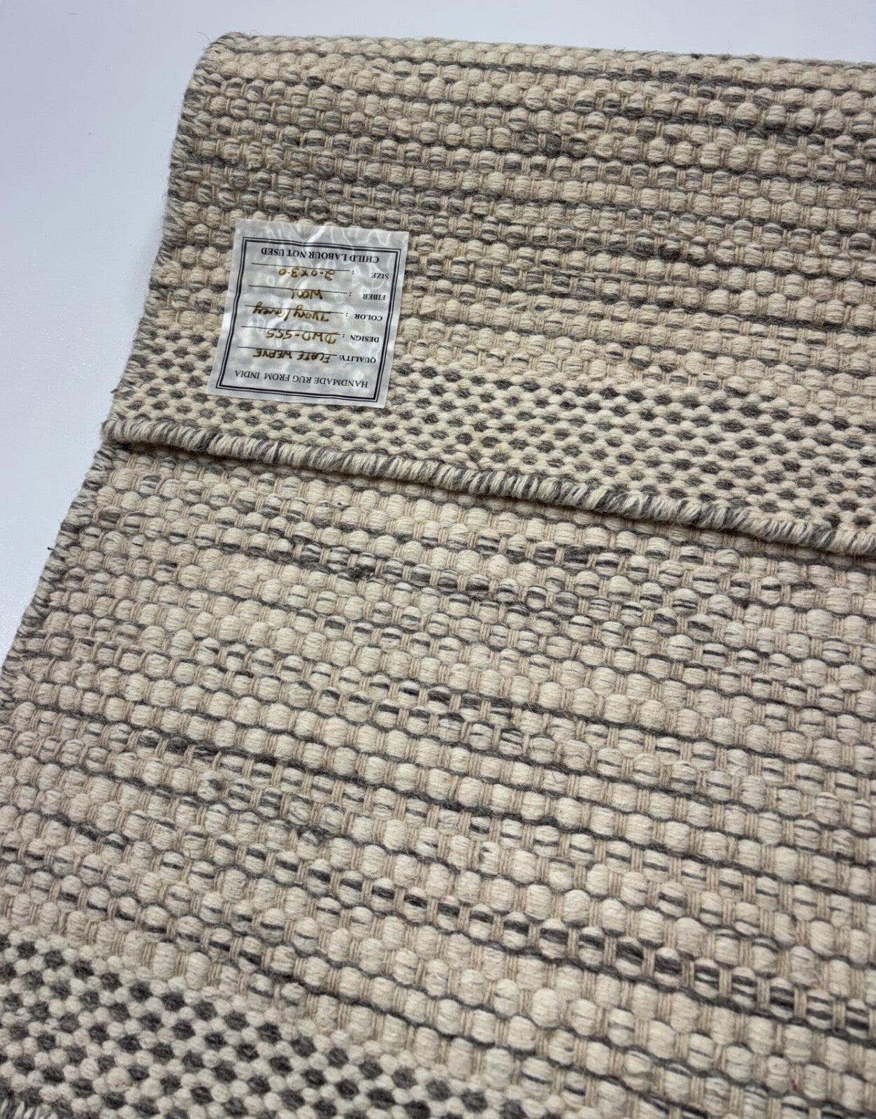 Handgefertigte Kilim Dhurry Teppich 60x90 cm Naturbeige Grau  100% Wolle DWD555