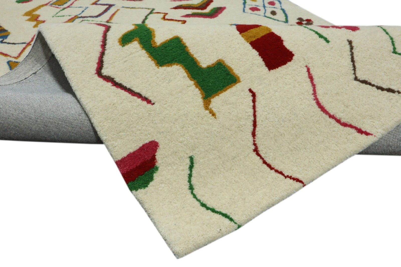 Handgetufteter Wollteppich 120x180 Beige Bunt Marokko Muster Wohnzimmer HT296