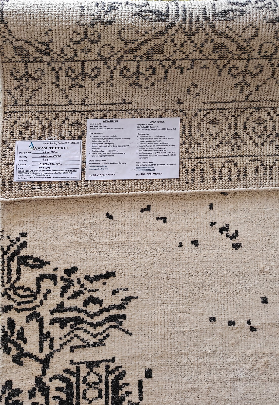 Modern, kézzel csomózott bambusz szőnyeg 90x150 vintage fehér ezüst nappali szőnyeg SH172