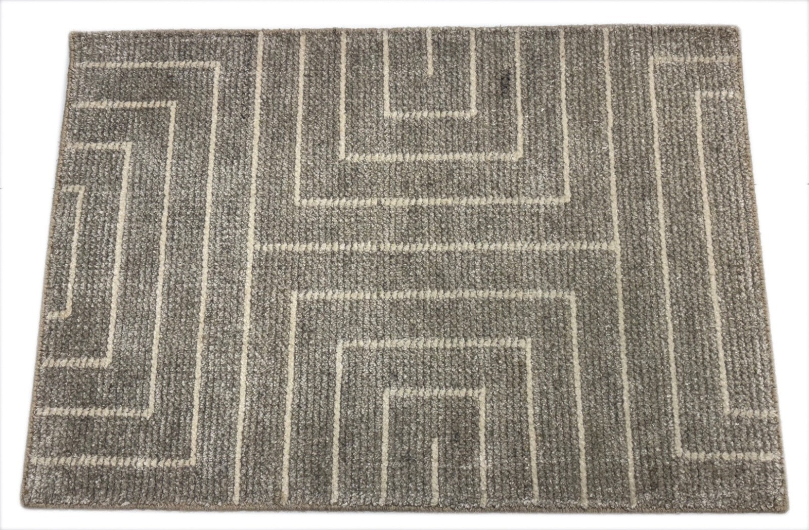 Handgeknoopt vloerkleed 60x90 cm, wol, viscose, zilverkleurig, modern design D1105