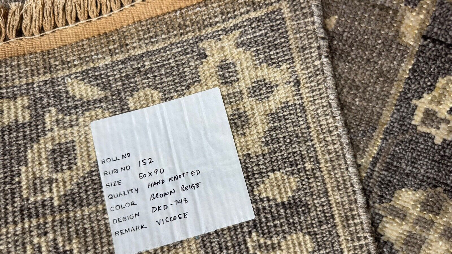 Handgeknüpfter Wollteppich 60x90 cm Kurzflor Modern Grau Beige Teppich st152