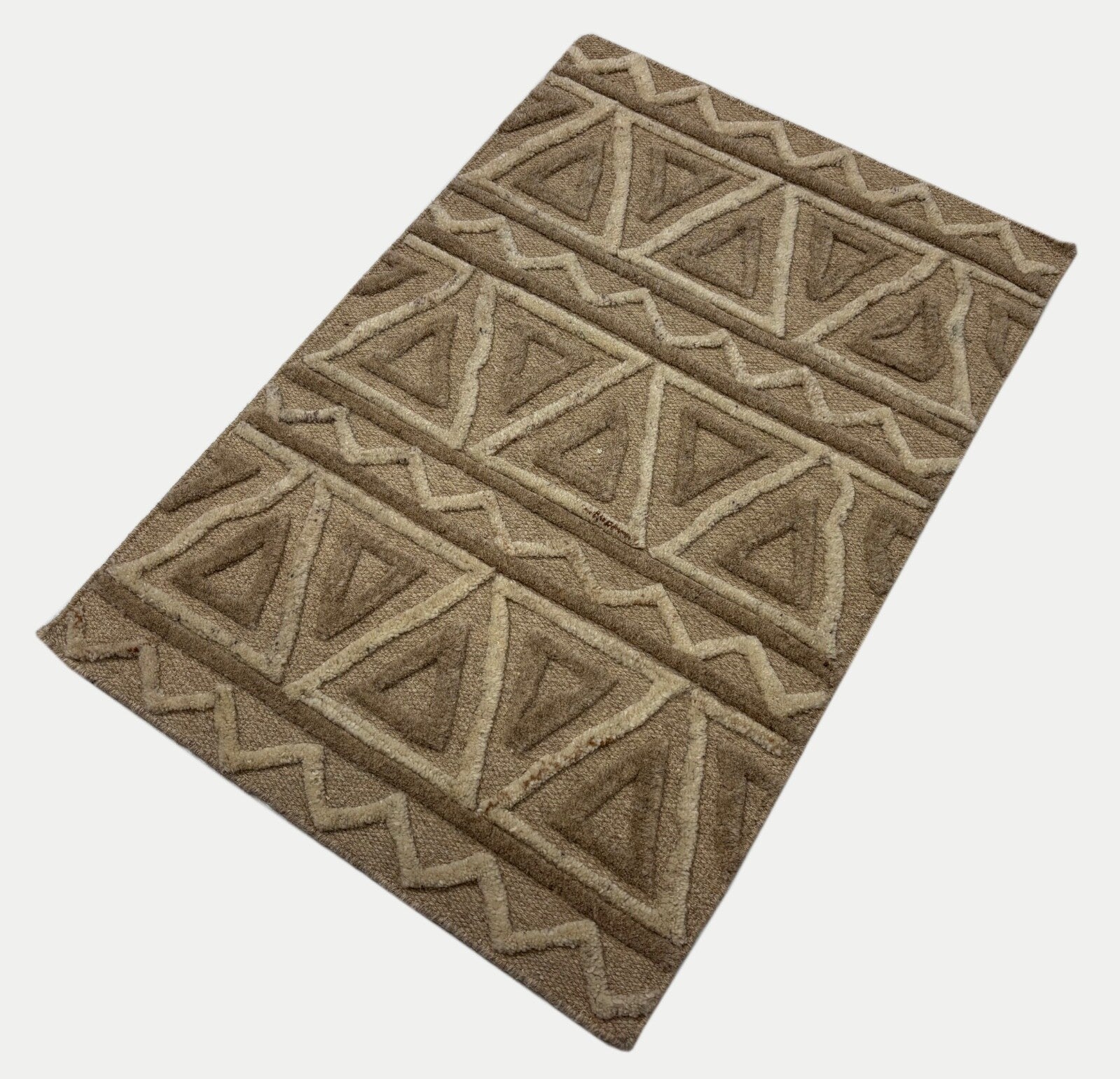 Handgefertigte Kilim Dhurry Teppich 60x90 cm Naturbeige Braun  100% Wolle DWD806