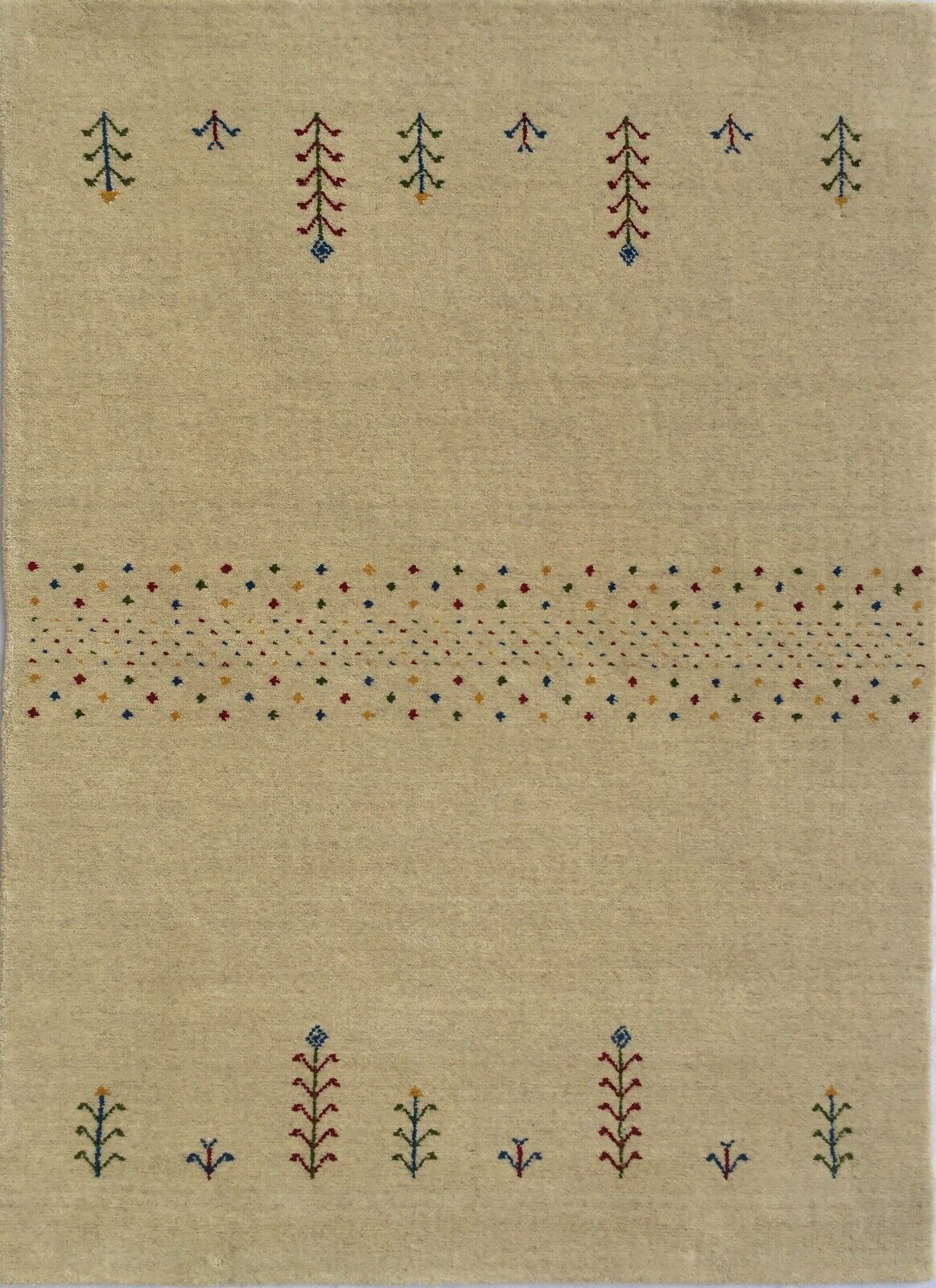 Gabbeh Teppich 100% Wolle Beige Orientteppich Handgewebt  Elfenbein Brücke AC3