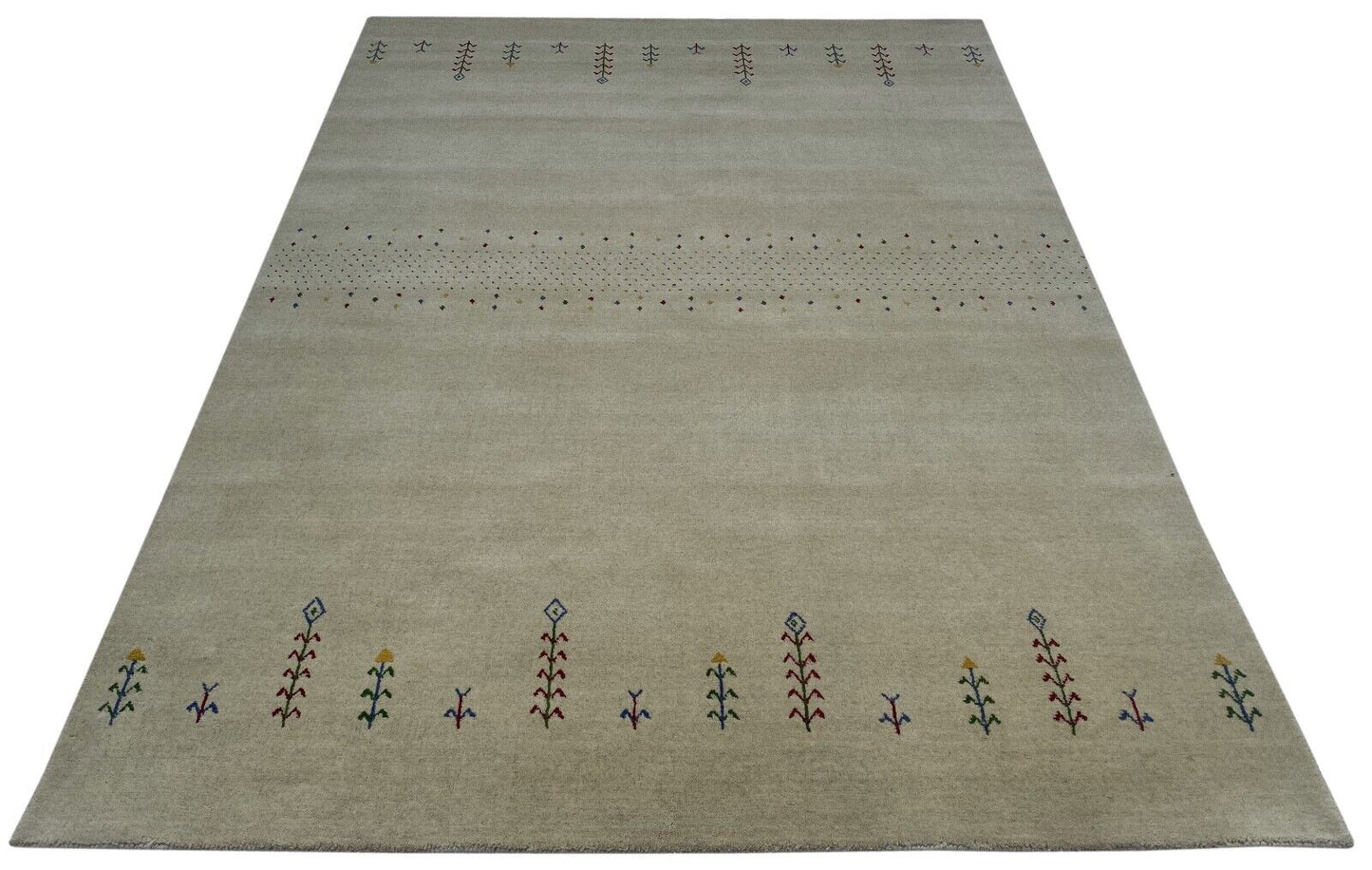 Naturfarbe Teppich 100% Wolle 170x240 cm Handgewebt Beige Orientteppich ac03