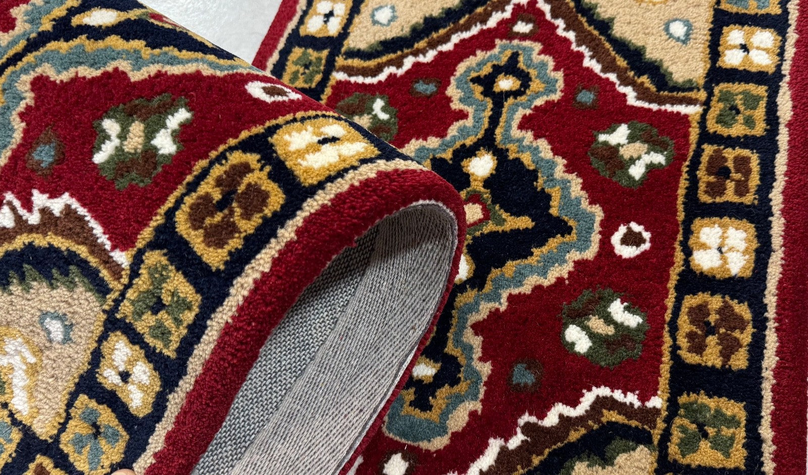 Wollteppich 40x60 Rot Beige Oriental Handgemacht Türvorleger Fussmatte HT370R