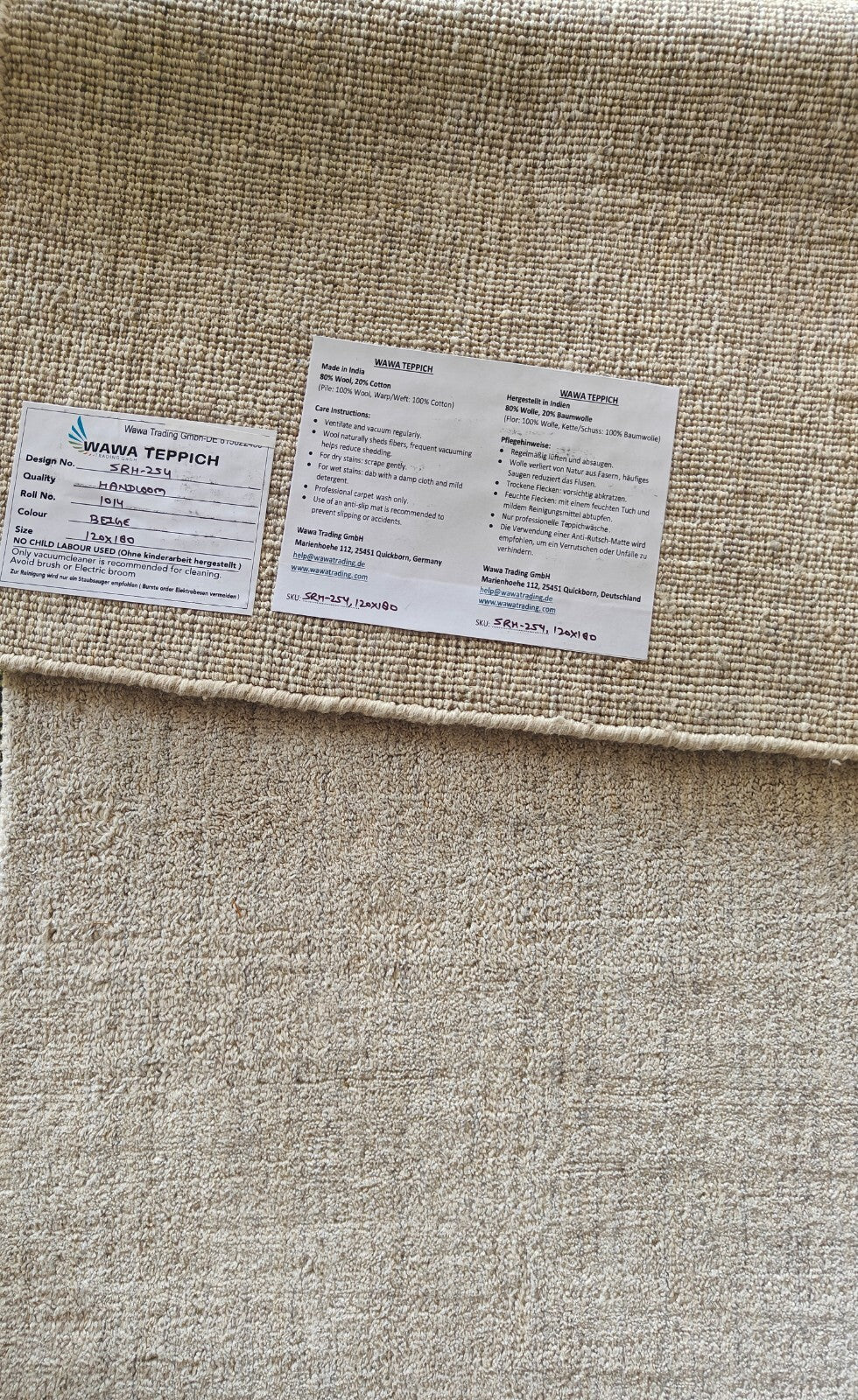 Ръчно тъкан килим 120x180 Бежов гланциран ленен плосък хол SH254