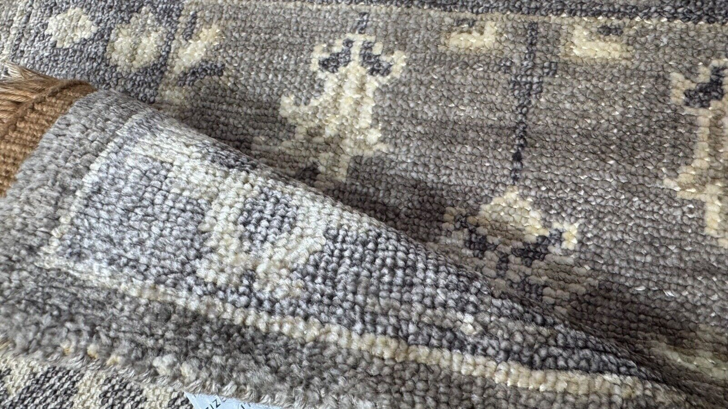 Handgeknüpfter Wollteppich 60x90 cm Kurzflor Modern Grau Beige Teppich st152