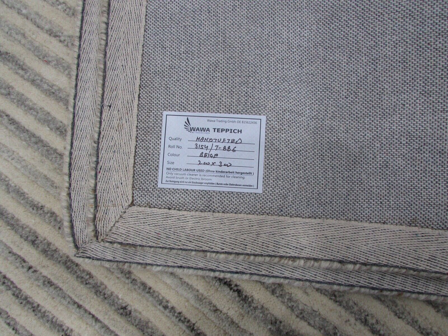 Beige Teppich  100% Wolle Grau Braun  Handgetuftete 200X300 CM Designer T886