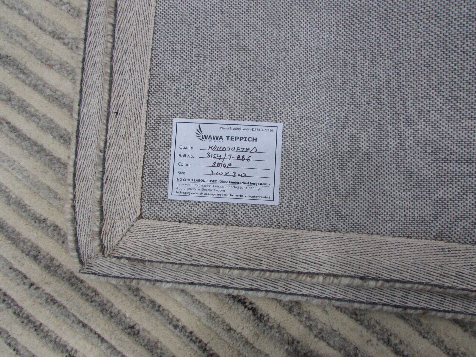 Beige Teppich  100% Wolle Grau Braun  Handgetuftete 200X300 CM Designer T886