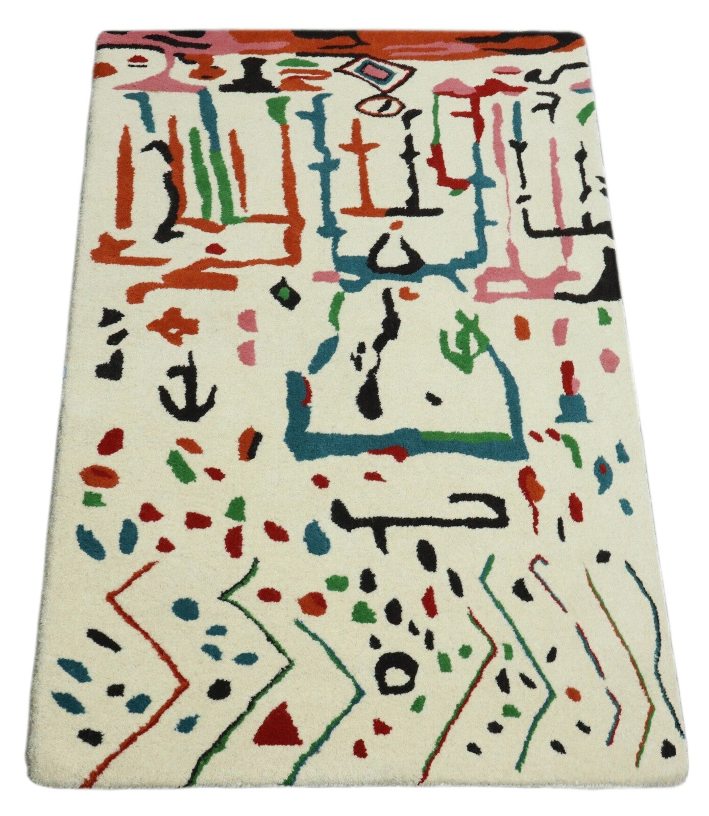 Wollteppich 120x180 Béžová Bunt Marokko Abstraktní vzor Teppich Handgetufte HT300