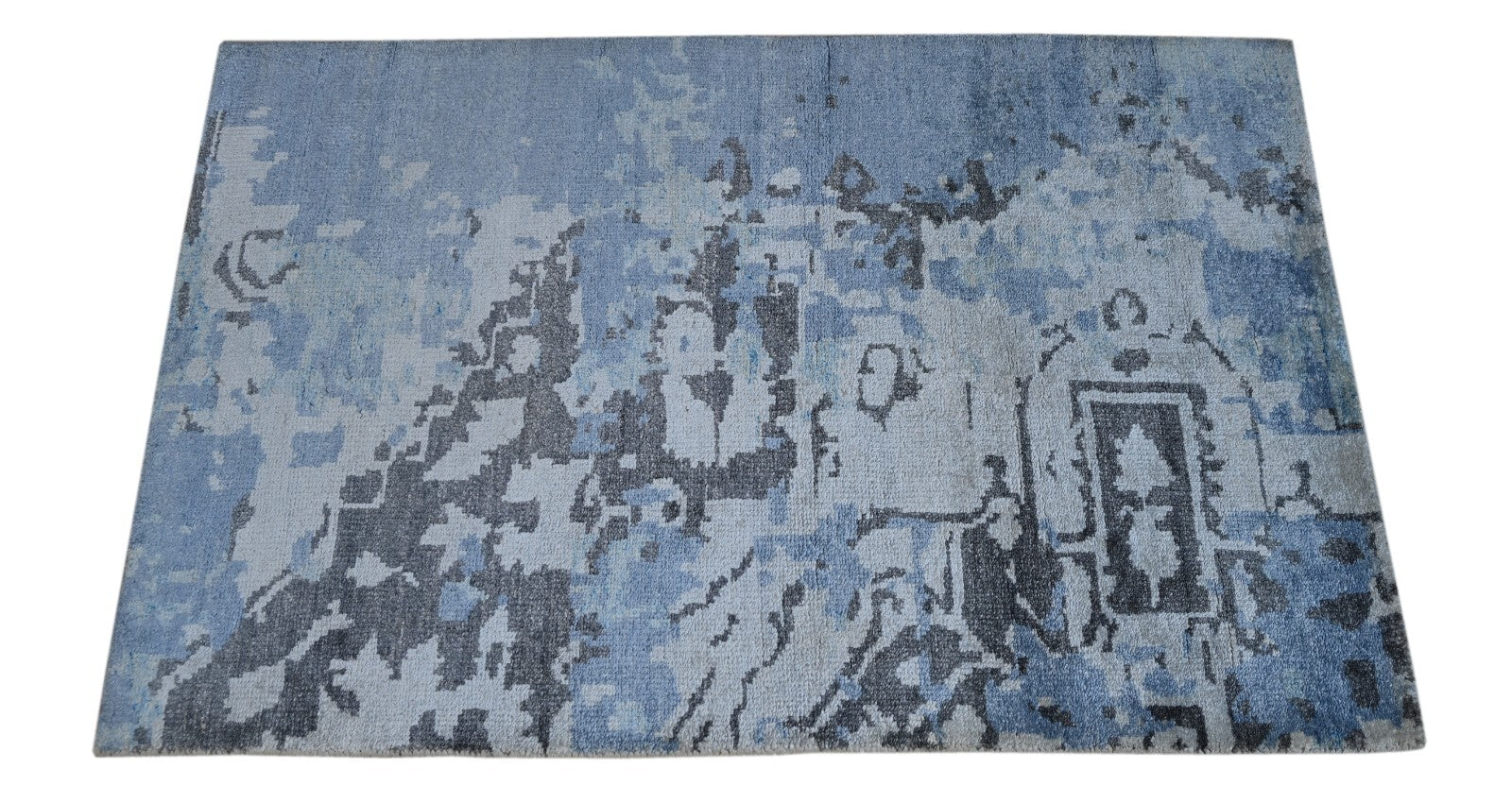 Modernes Handgeknüpfter Bambus 90x150 Vintage Blau Wohnzimmer Teppich SH154