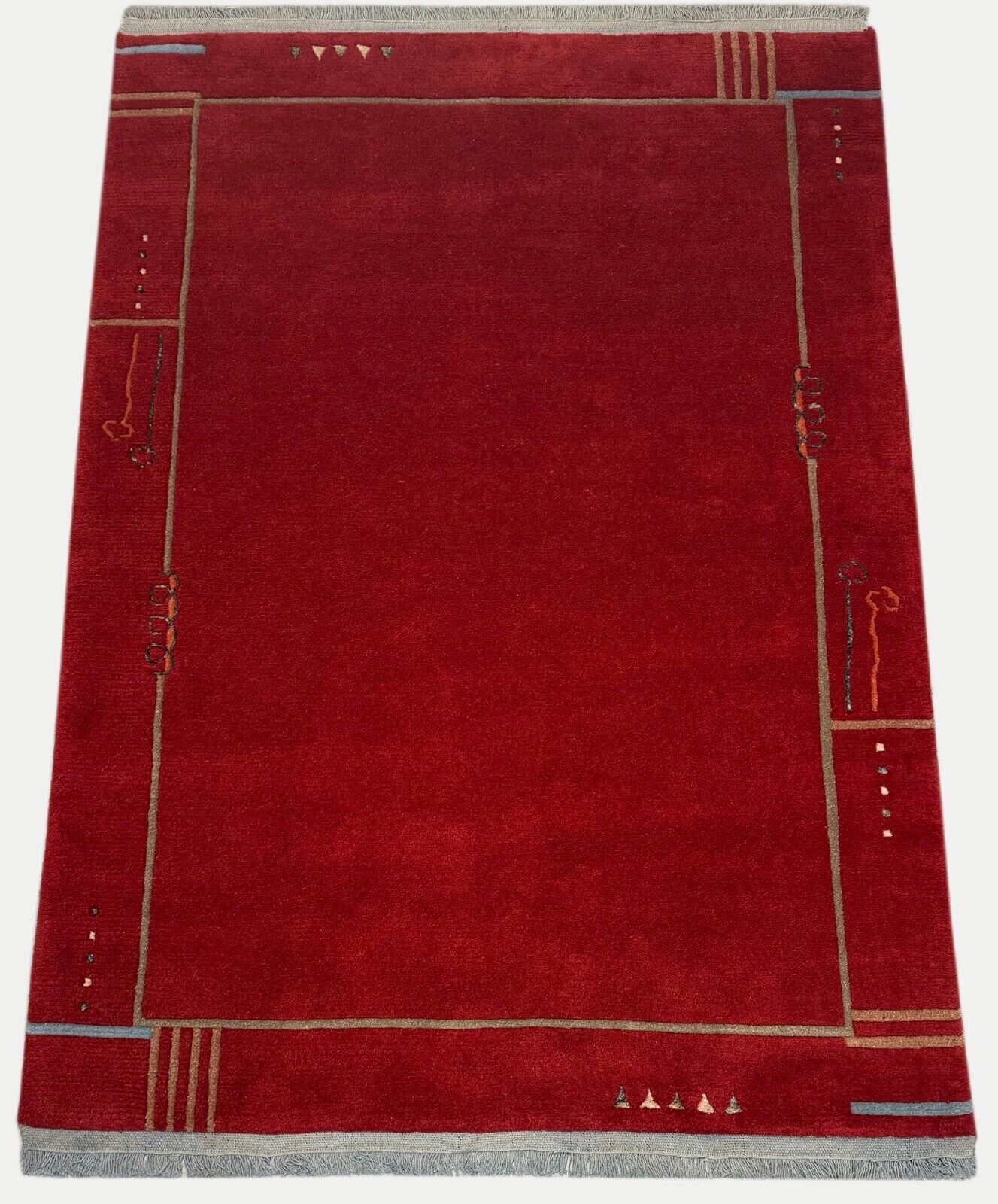 Rot Teppich Indo Nepal Handgeknüpft 100% Wolle 160X230 cm Orienttepich R26