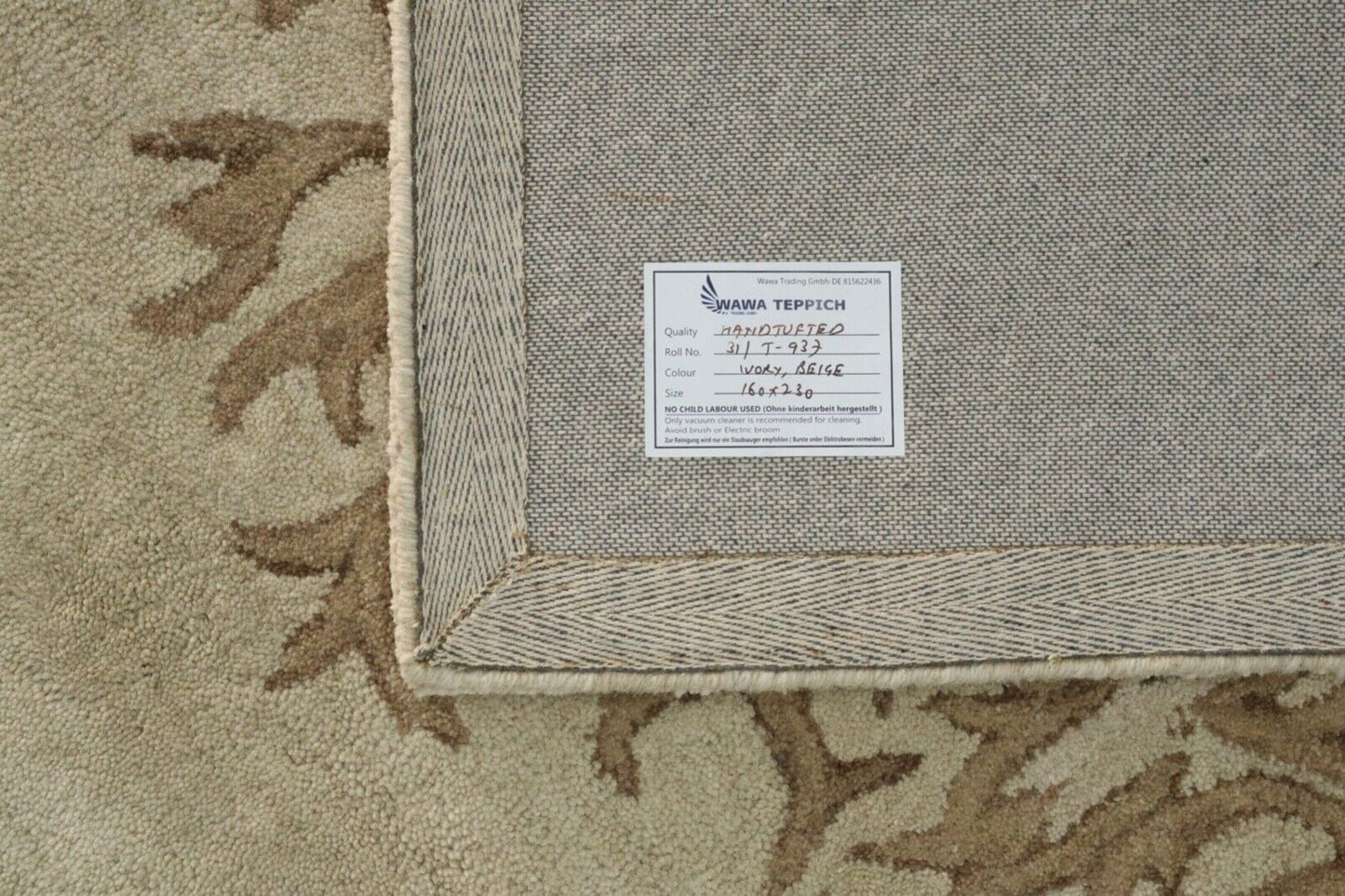 Beige Teppich 100% Wolle 160X230 cm Handarbeit Handgetuftet T937