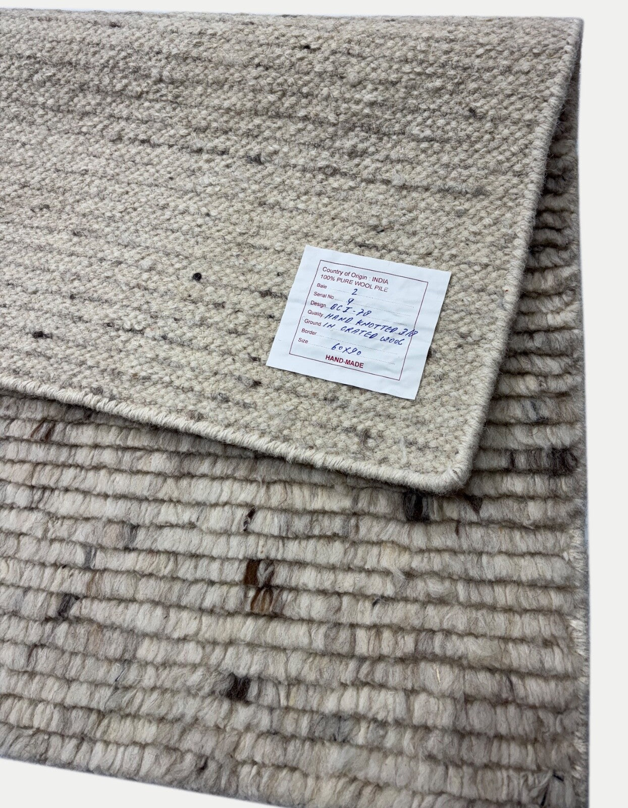 Ručno čvorani tepih od 100% vune 60x90 Moderni dizajnerski tepih bež boje BCI78