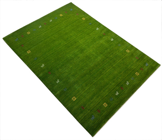 Grün Gabbeh Teppich 100% Wolle 170x240 cm Wohnzimmer Orient Handgewebt