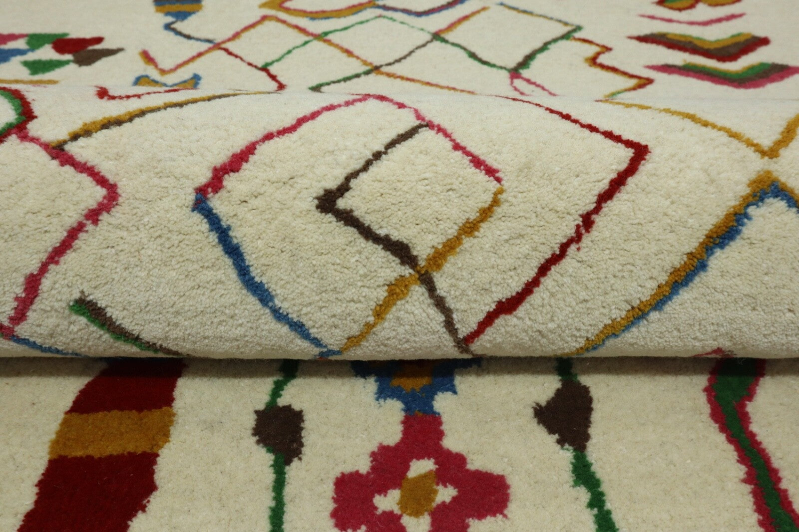 Handgetufteter Wollteppich 120x180 Beige Bunt Marokko Muster Wohnzimmer HT296