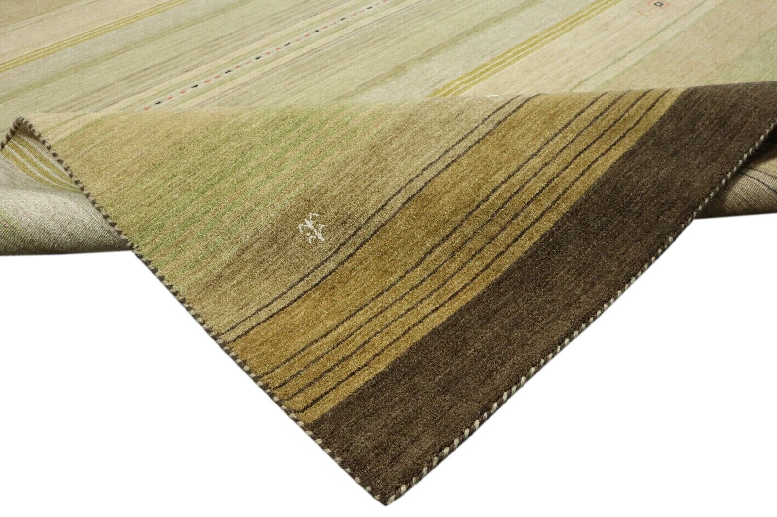 Teppich 100% Wolle 170x240 cm Grün mint Beige Handgewebt Gabbeh LR1044