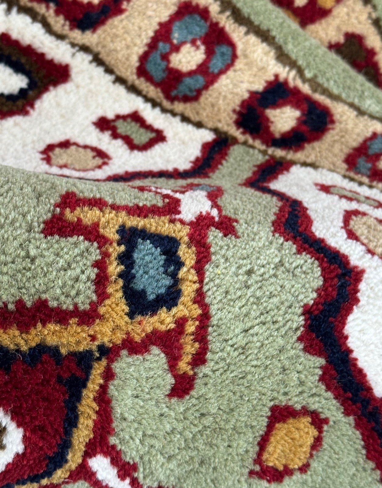 Wollteppich 40x60 Grün Beige Oriental Handgemacht Türvorleger Fussmatte HT373G