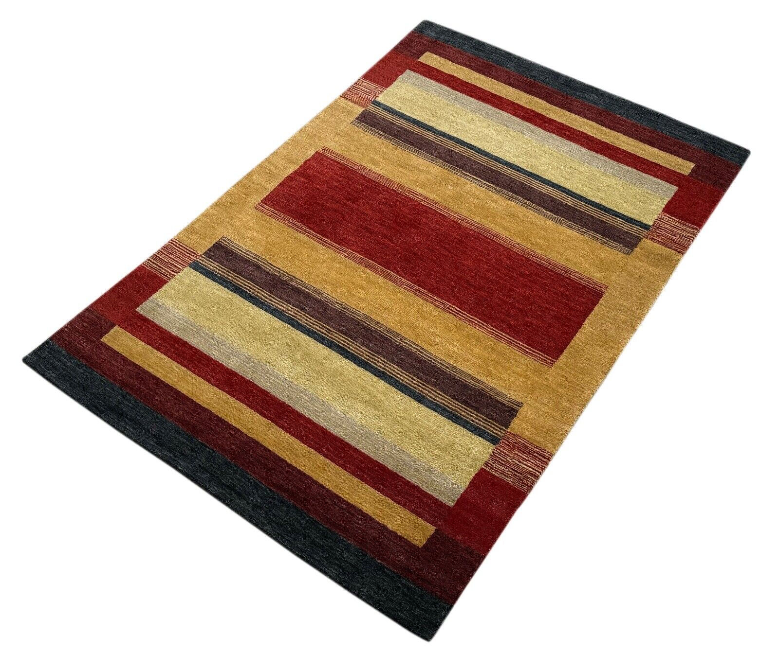 Gabbeh Teppich 100% Wolle 120x180 cm Rot Gold Bunt Handgewebt Orientteppich BR10