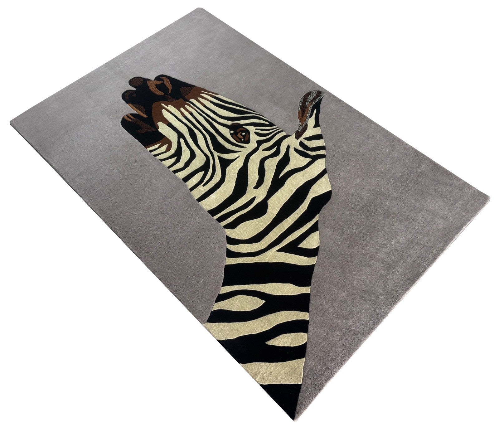 ZEBRA Design Teppich 200x300 cm  Handgetuftet 100% Wolle Grau Schwarz Beige R47