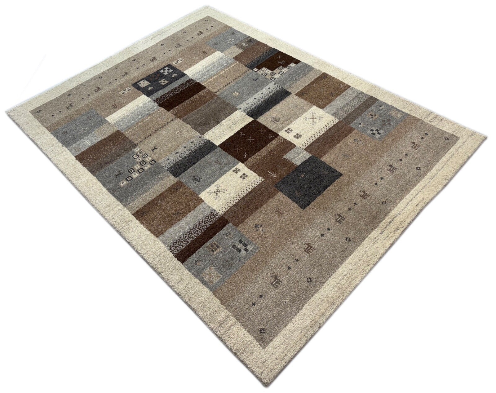 Gabbeh Teppich 170x240cm Handgeknüpft 100% Schurwolle Beige  Naturfarbe ST34