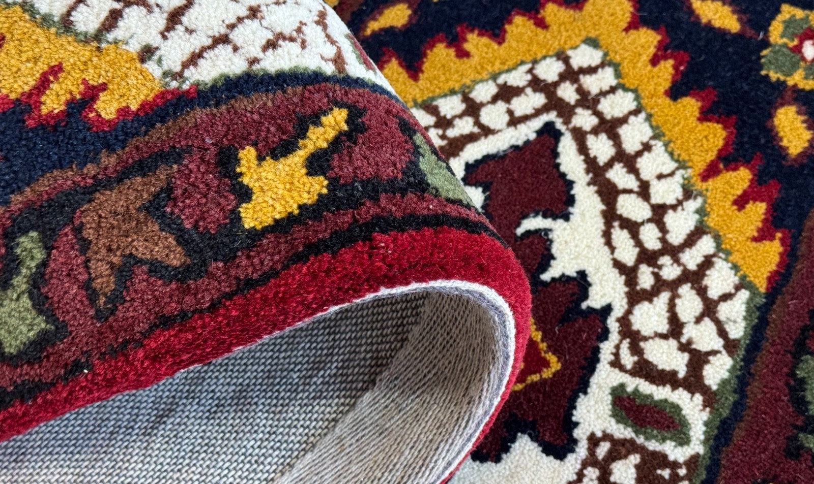 Wollteppich 40x60 Rot Beige Oriental Handgemacht Türvorleger Fussmatte HT375R