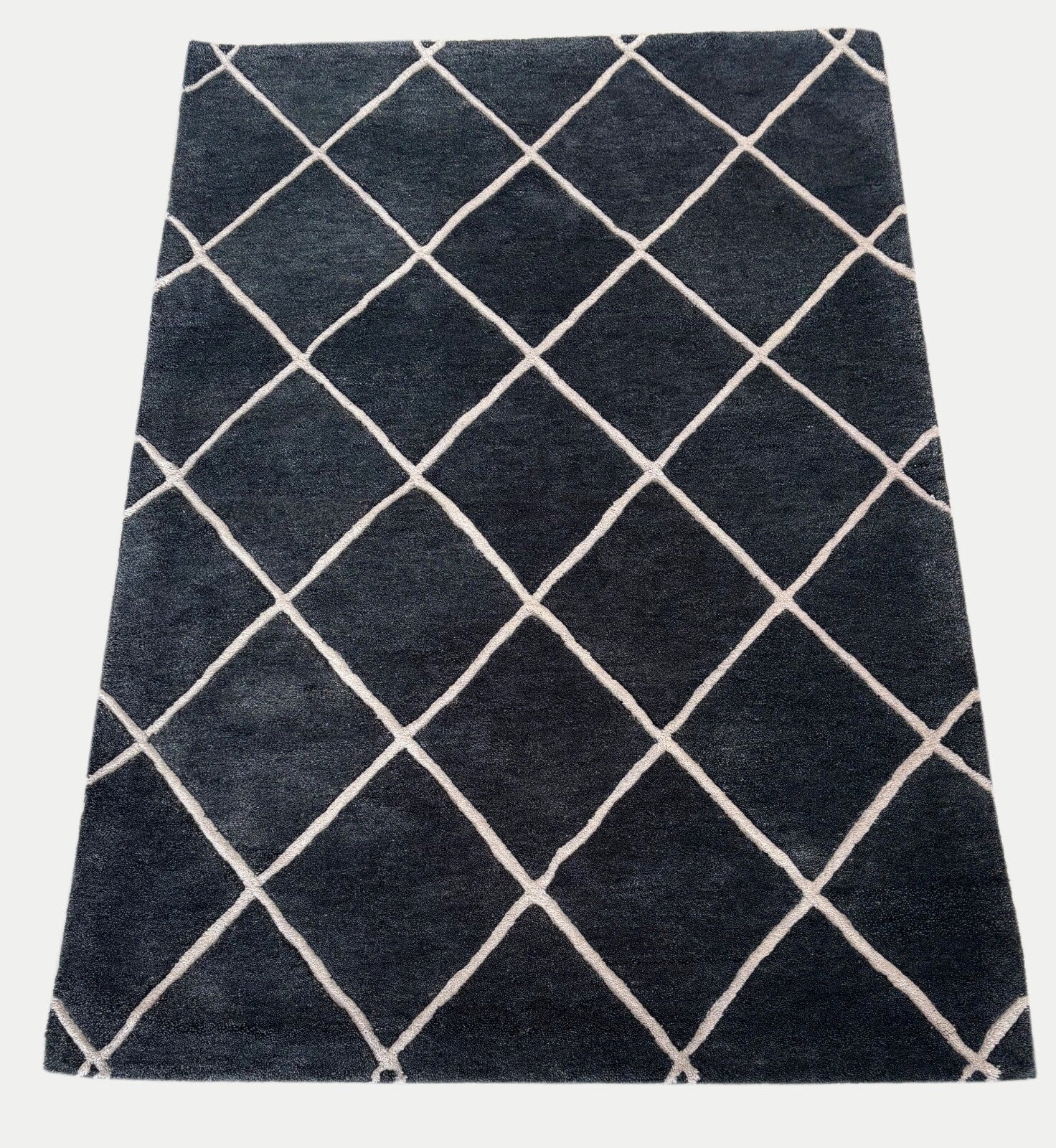 Tappeto nero, 100% lana, fatto a mano, 125 x 183 cm, tappeto orientale BT3