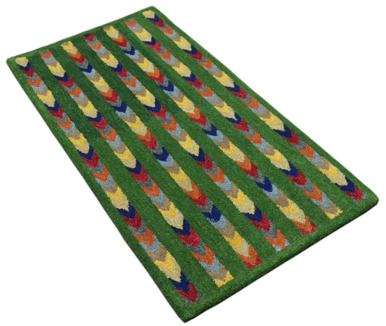 Gabbeh Teppich 100% Wolle 70X140 cm Handarbeit Grün Handgetuftet T1001