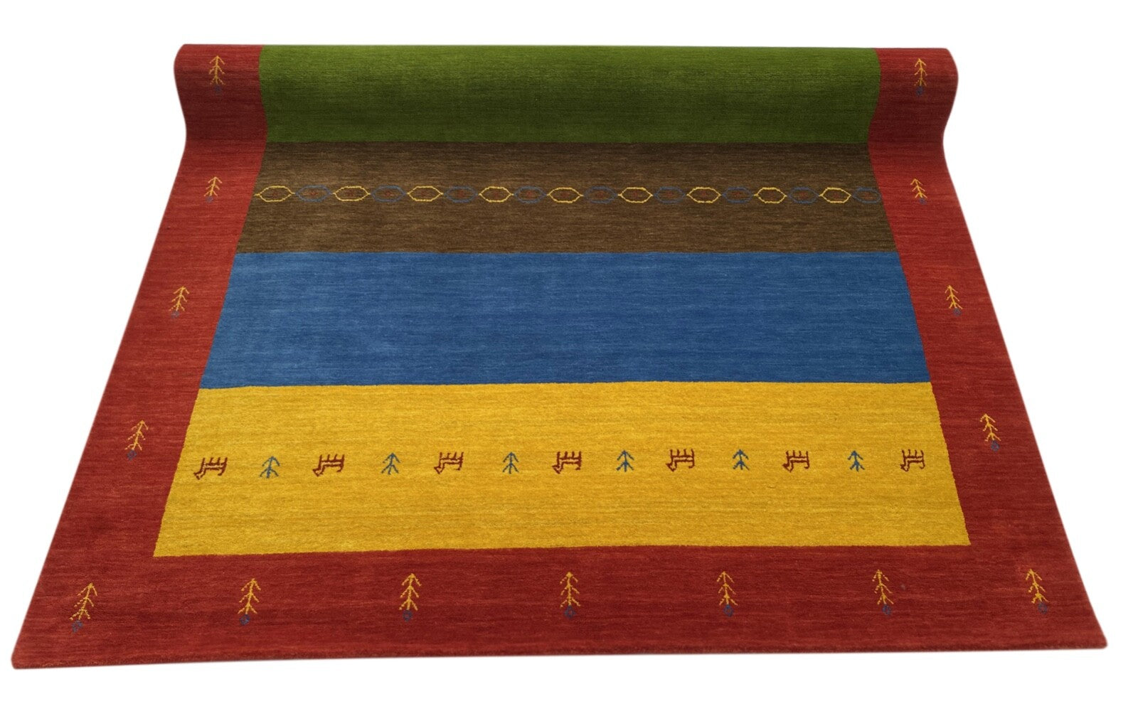 Teppich 100% Wolle 170x240 cm Grün Blau Gold Handgewebt Gabbeh Orient BR12