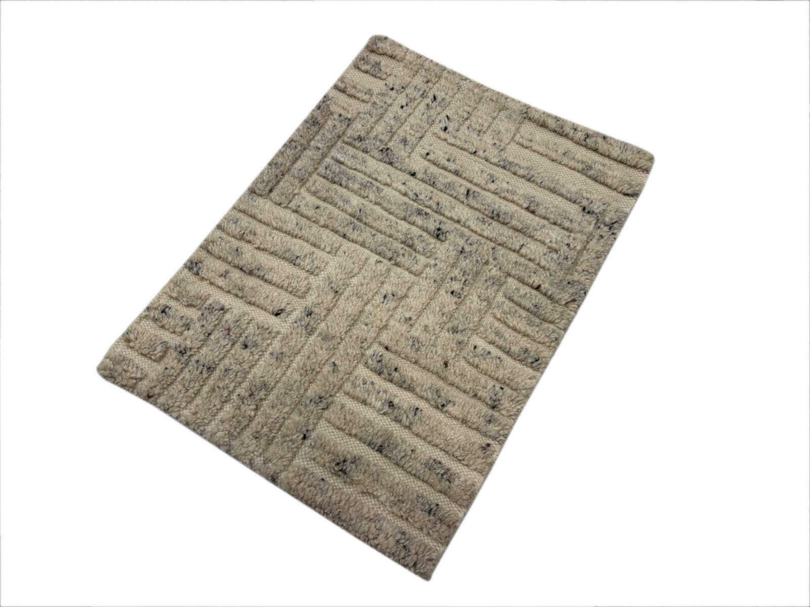 Handgeknüpfter 100% Wollteppich 60x90 Modern Design Teppich Natur Beige D794