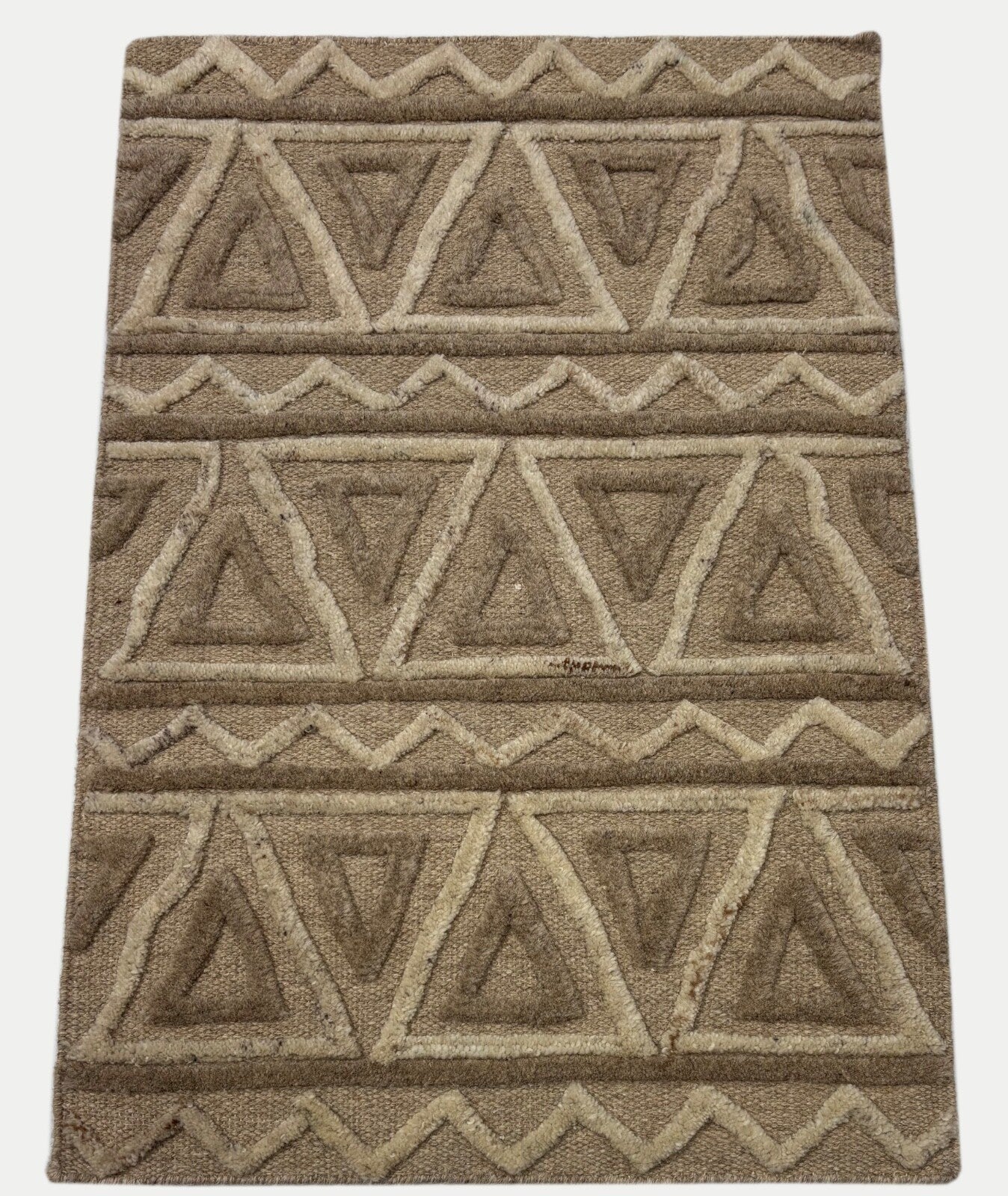 Handgefertigte Kilim Dhurry Teppich 60x90 cm Naturbeige Braun  100% Wolle DWD806