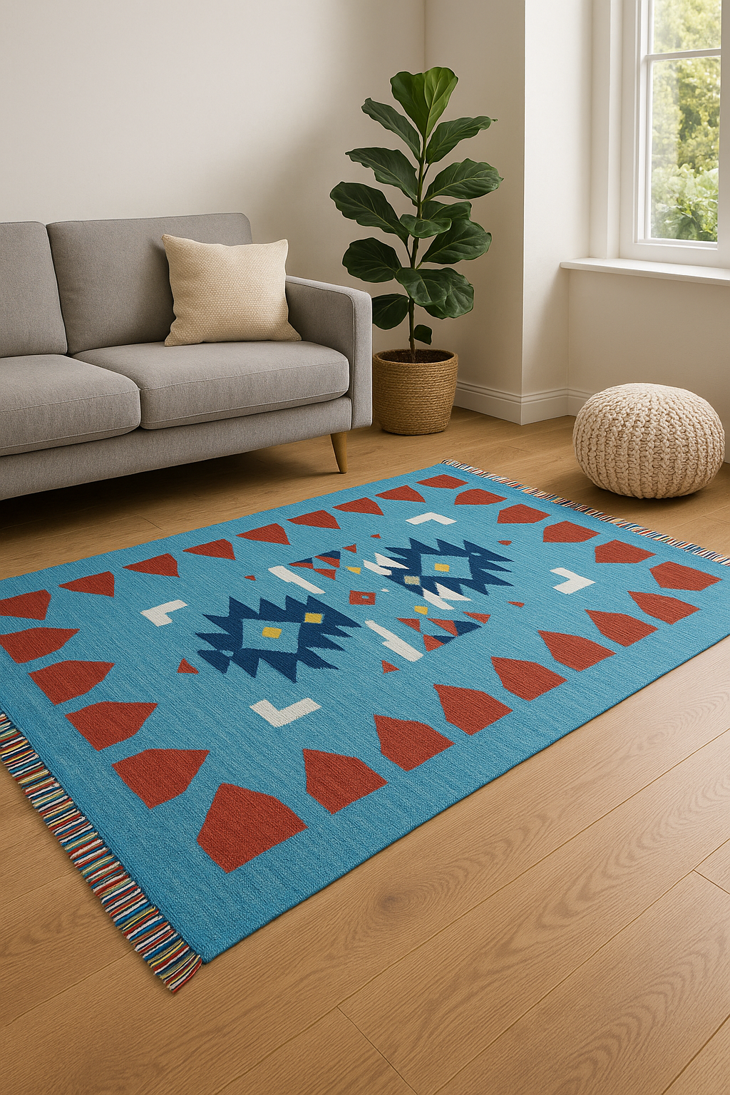 Kelim Teppich 100% Baumwolle flach gewebt mit Fransen Kilim Dhurrie 8 Designs CT