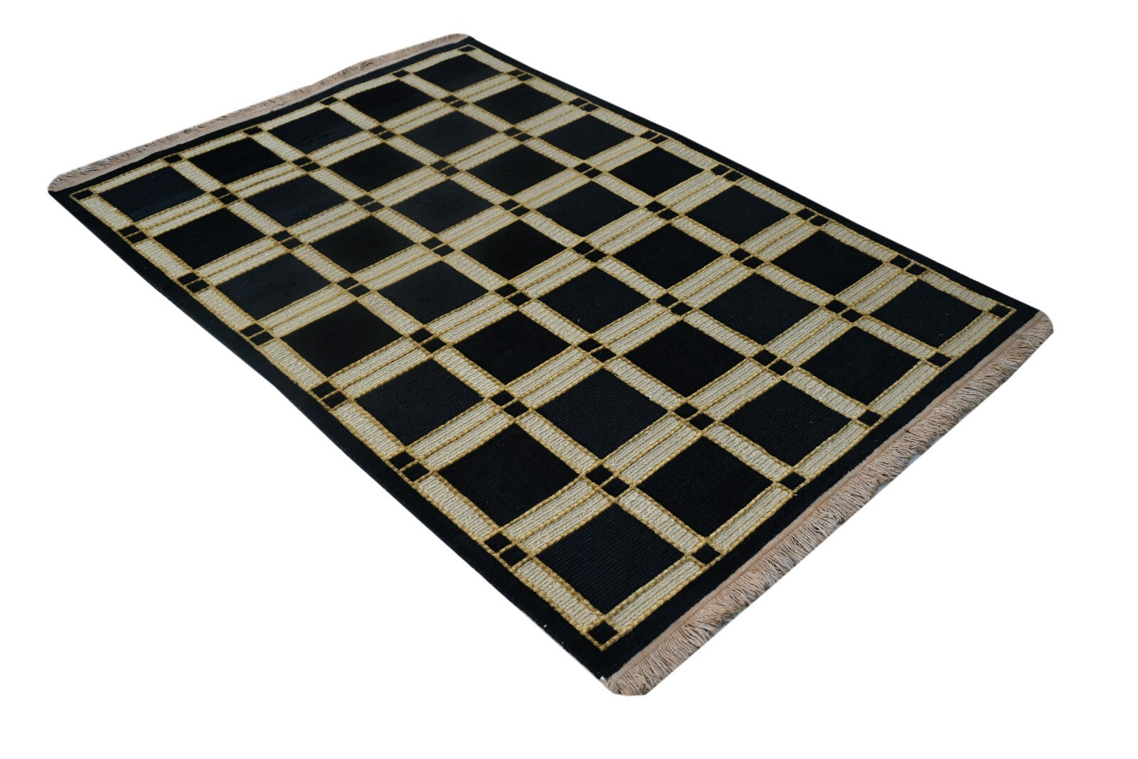 Tappeto moderno da soggiorno in lana annodato a mano 120x180 nero vintage SH263