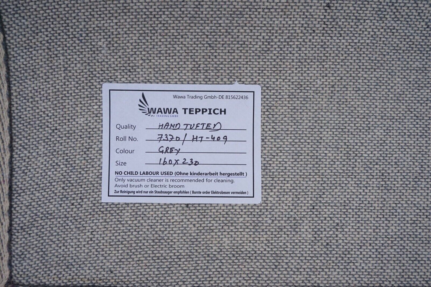 Blau 160X230 cm Teppich 100% Wolle Beige Orientteppich Handgetuftet HT409