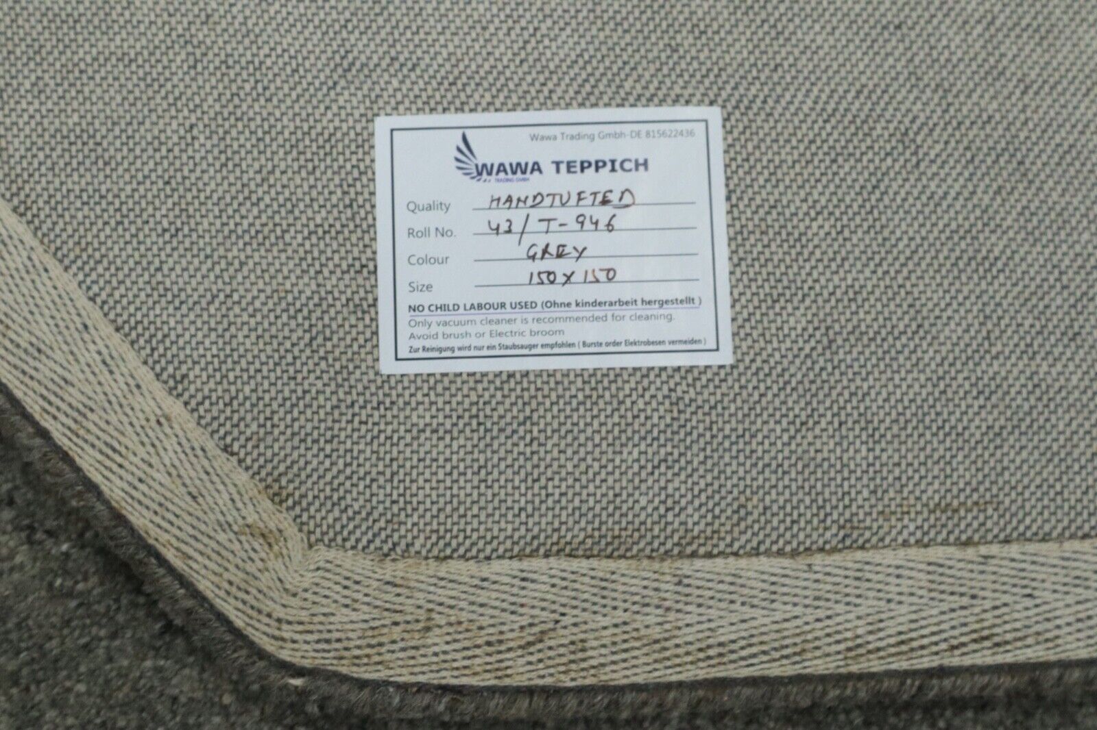 Grau Teppich 100% Wolle 150X150 cm Handarbeit Handgetuftet T946