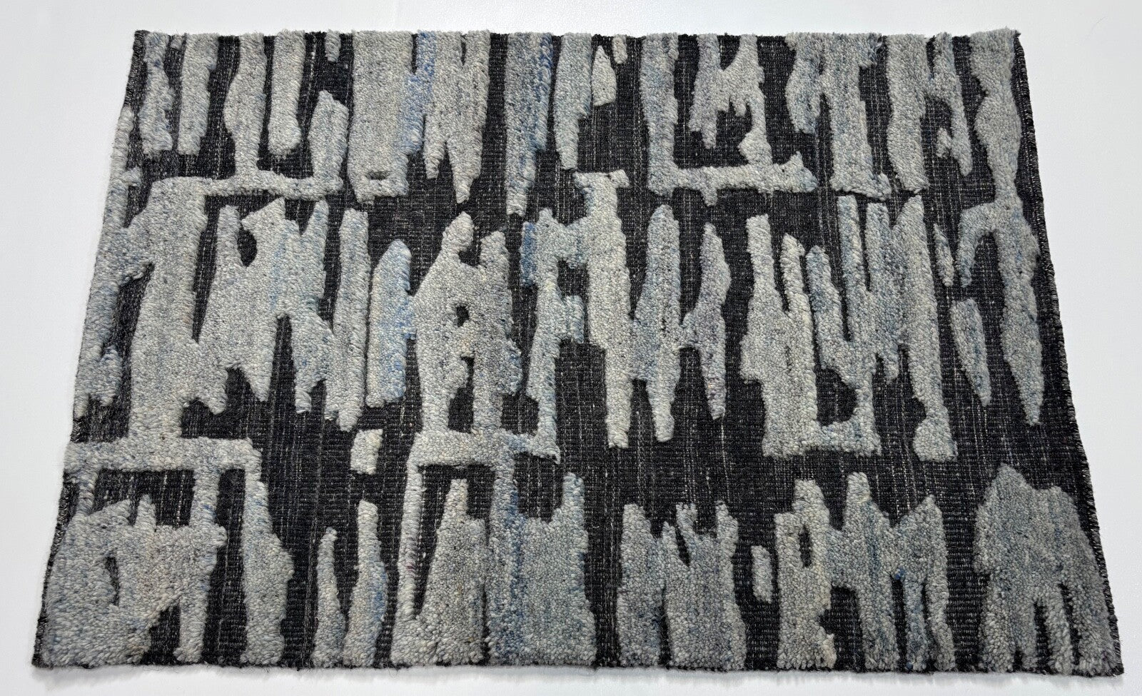 Tappeto annodato a mano in lana 100% 60x90cm Design moderno Naturale Grigio Blu ST148